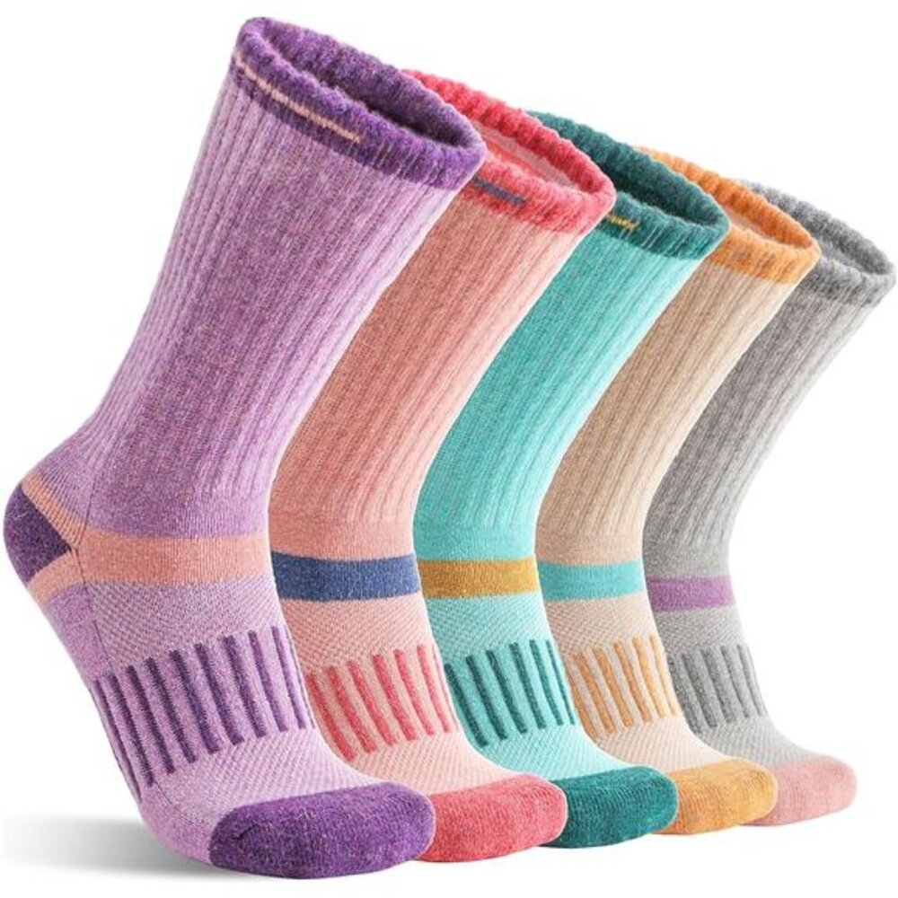 5 Pairs Merino Wool Hiking Socks Warm Thermal Winter Cozy Cushioned Moisture